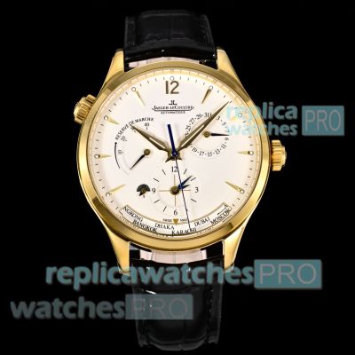 V+ Factory Swiss Replica Jaeger-LeCoultre Master Geographic Power Reserve Watch Gold Case 